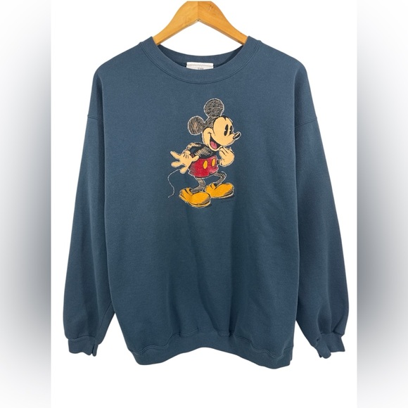 Disney Store Vintage Mickey Mouse Graphic Sweatshirt Pullover L Blue Crewneck - Picture 1 of 7